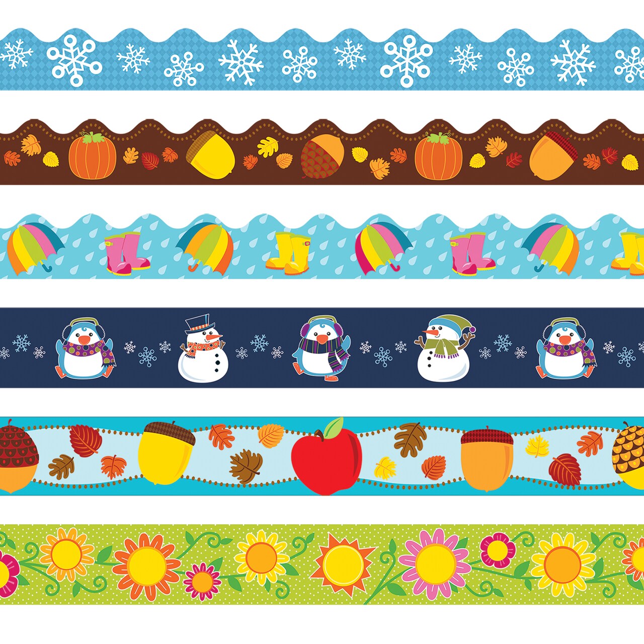 Carson Dellosa Seasonal Bulletin Board Borders, 225 Feet of Seasonal Classroom Borders for Bulletin Board Fall Decorations, Summer Bulletin Board Decorations, and Winter and Spring Classroom Decor